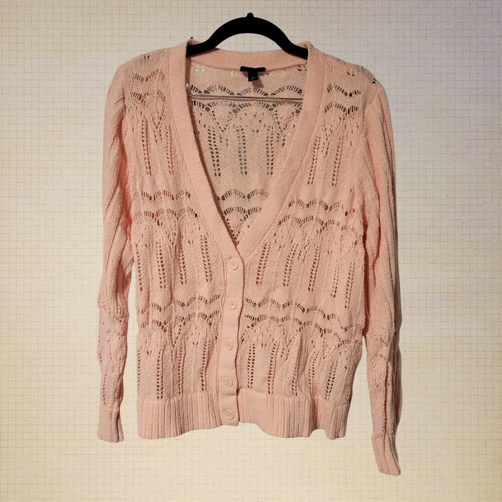 Cottagecore 2000s Torrid Pink Cotton Blend Openwork Cardigan XL V Neck Button-Up